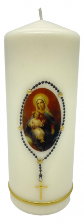 Rosenkranzkerze Kerze, Größe 7 x 19 cm, Maria im Rosenkranz