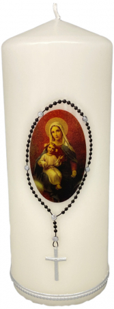 Rosenkranzke Kerze, Größe 7 x 19 cm, Maria im Rosenkranz mit silberwachs