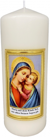 Geweihte Marienkerze, Maria mit Jesuskind, Größe 8 x 20 cm