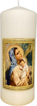 Geweihte Marienkerze, Maria mit Jesuskind, Größe 8 x 23 cm