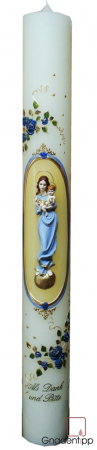 Votivkerze 10x100 cm - Muttergottes mit Jesuskind, blau