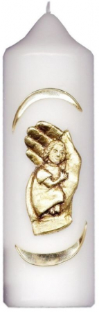 Kerze 6x18 cm - Motiv Schützende Hand Gottes in gold