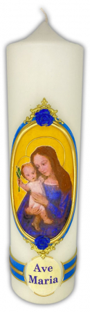 Votivkerze 8x30 cm - Mutter Gottes mit Jesuskind - Ave Maria