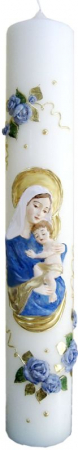 Votivkerze 9x60 cm - Muttergottes mit Jesuskind, blau