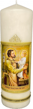 Hl. Josef Kerze, Größe 8 x 25 cm - Josef mit Jesuskind