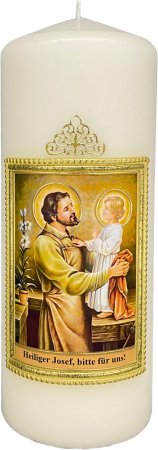 Hl. Josef Kerze, Größe 8 x 20 cm - Josef mit Jesuskind