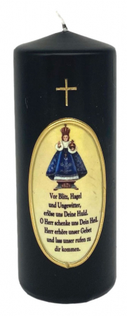 Geweihte schwarze Wetterkerze -  Prager Jesulein, Größe 6 x 14 cm